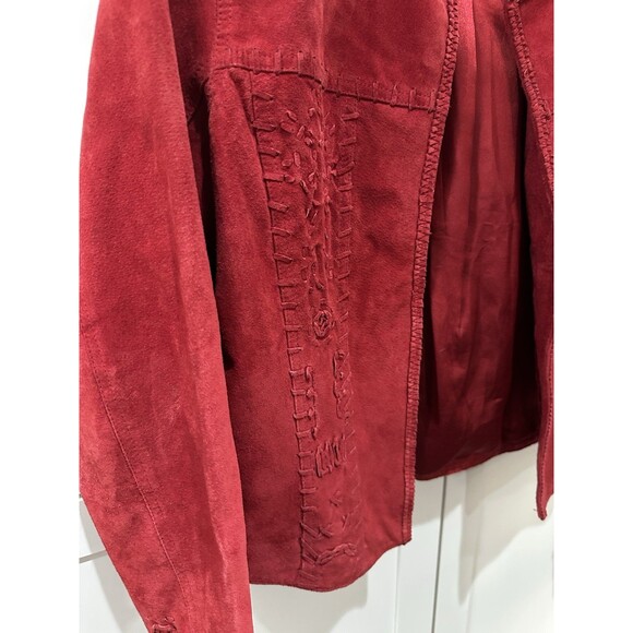 Chico's Suede Leather Braided Rose Boho classy Open Front Jacket Size 1  sz 4/6 - Picture 3 of 16
